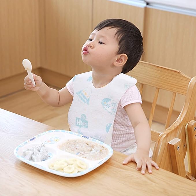 Baby and Infant Disposable Travel Bibs - Soft, Leakproof, for Toddlers Babies, Feeding, Traveling, (60PCS) Snail