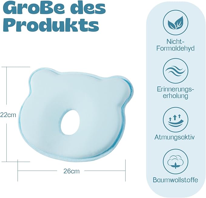 Memory Foam Baby Pillow, Portable Cartoon Bear Soft and Cozy Pillow, Breathable Bedding Set for Infants for Small Boys and Girls,Green