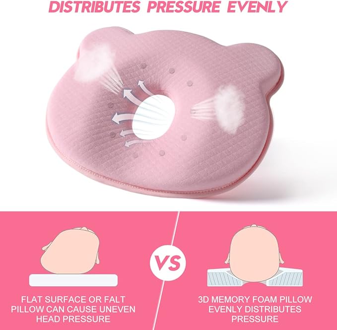 Memory Foam Travel Pillow,Portable Cute Cartoon Bear Soft and Cozy Pillow (Pink)