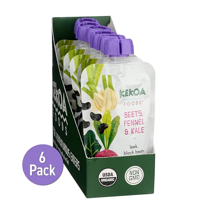Kekoa Foods Beets, Fennel & Kale Baby Food Purée | 100% USDA Certified-Organic, No Sugar Added | Organic, Non-GMO, Gluten-Free, Vegan | Nutrient-Rich Blend with Leeks & Black Beans | 3.5 oz