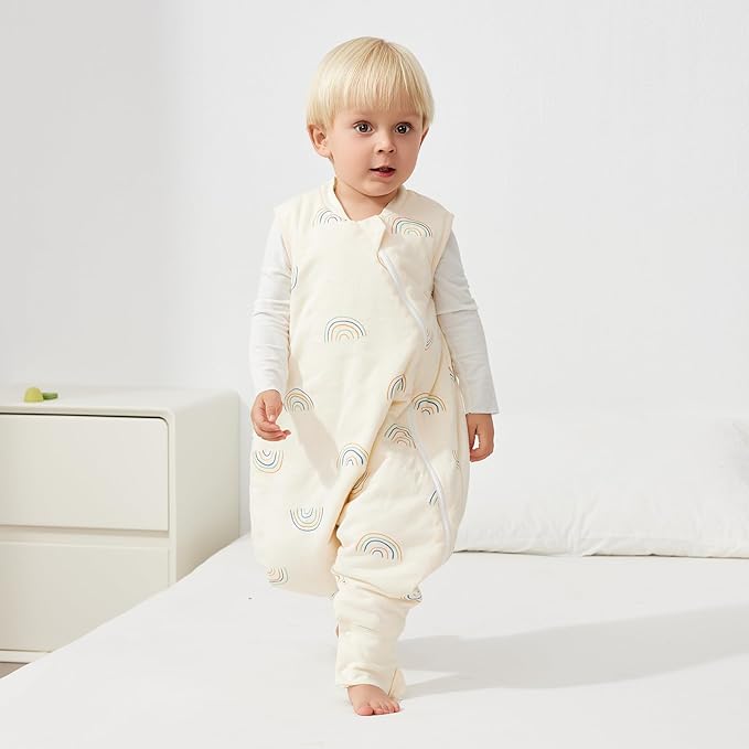 Duomiaomiao 2.5 TOG Toddler Sleep Sack 24-36 Months 100% Cotton Winter Side Open Zipper Baby Sleep Sack with Feet, Warm Toddler Wearable Blanket