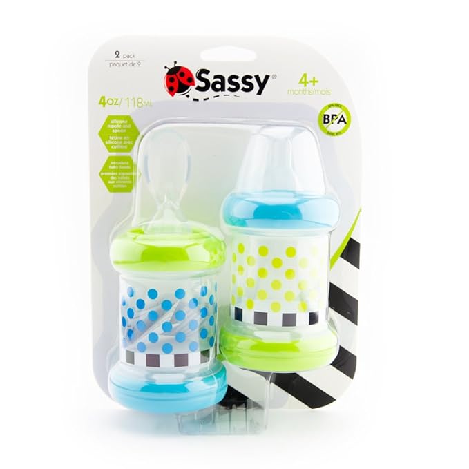 Sassy Baby Food Nurser – 4+ Months Set of 2-4oz 100% Silicone Nipple and Spoon BPA-Free (Pack of 6)