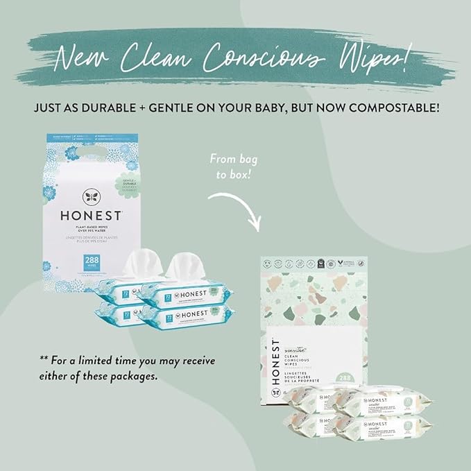 The Honest Company Clean Conscious Multi-Use Wipes, Unscented Hypoallergenic Baby Wipes for Sensitive Skin, 99% Water Plant-Based Compostable Wipes, Geo Mood, 288 Count