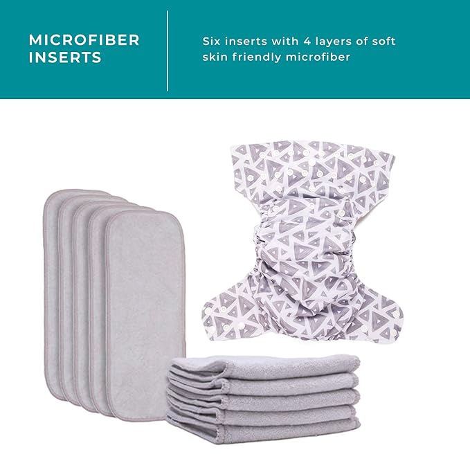 Simple Being Reusable Cloth Diapers, Double Gusset, One Size Adjustable, Washable Soft Absorbent, Waterproof Cover, Eco-Friendly Unisex Baby Girl Boy, six 4-Layers Microfiber Inserts (Christmas)