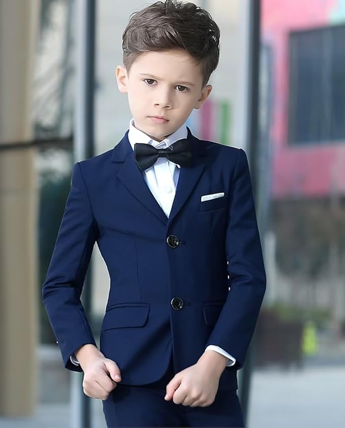YuanLu Boys Suit for Kids Tuxedo Wedding Ring Bearer Outfit, 5 Piece Boy Slim Fit Formal Suits with Adjustable Waist
