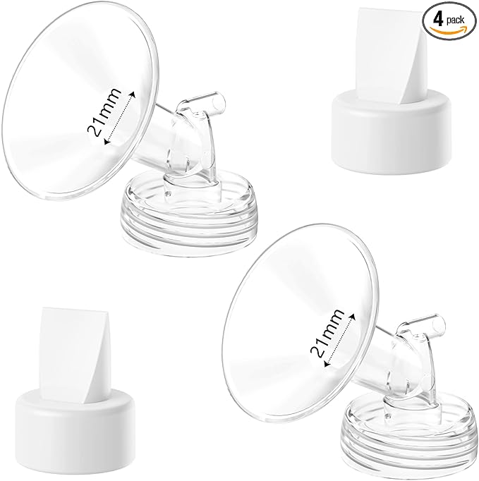 4pack Breast Pump Parts, 2pcs 21mm Flange and 2pcs Duckbill Valves for Spectra/Motif Luna/Amada MYA Breast pumps Parts, for Spectra S2 S1 9 Plus Parts, Replace to Spectra Flange Spectra Duckbill Valve