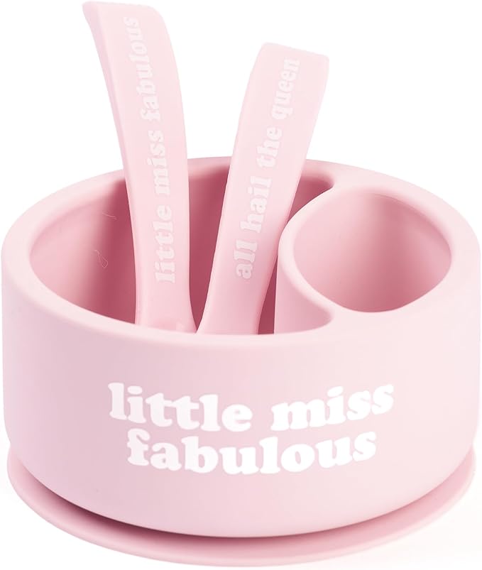 Bella Tunno Silicone Suction Bowl & Spoons for Toddlers & Babies, Food Grade BPA Free Silicone, Non Slip Base, Microwave & Dishwasher Safe, Ideal Baby-Led Weaning Bowl, Miss Mess/Love First Bite