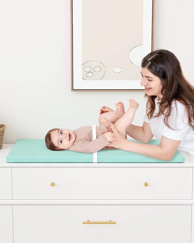 Wipeable Baby Changing Pad for Dresser and Table, Cozy Diaper Changing Pad with Waterproof & Wipe-Clean Leather Cover, Standard Size (31.5" L x 15.8" W), Green