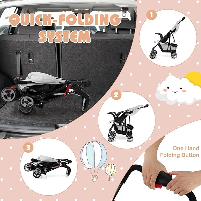 HONEY JOY Lightweight Stroller, Compact Travel Stroller for Airplane, Toddler Fold Pushchair w/Adjustable Canopy & Backrest, Storage Basket, Umbrella Stroller for Infants (Gray)