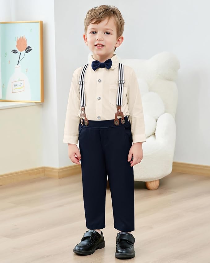 nilikastta Boy Suit Toddler Boy Outfit Boy Dress Shirt with Bowtie/Suspender Pants Gentleman Wedding Outfits 1-10 Years