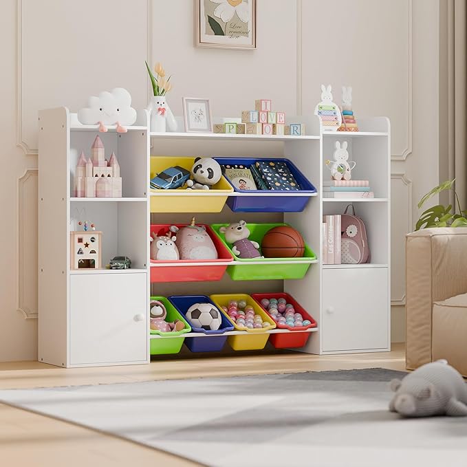 Large Kids Toy Storage Organizer, Toy Organizers and Storag with Bookshelf, Kid Bookshelf and Toy Storage with 6 Storage Cubbies and 8 Storage Bins for Kids' Rooms, Playrooms, and Nurseries