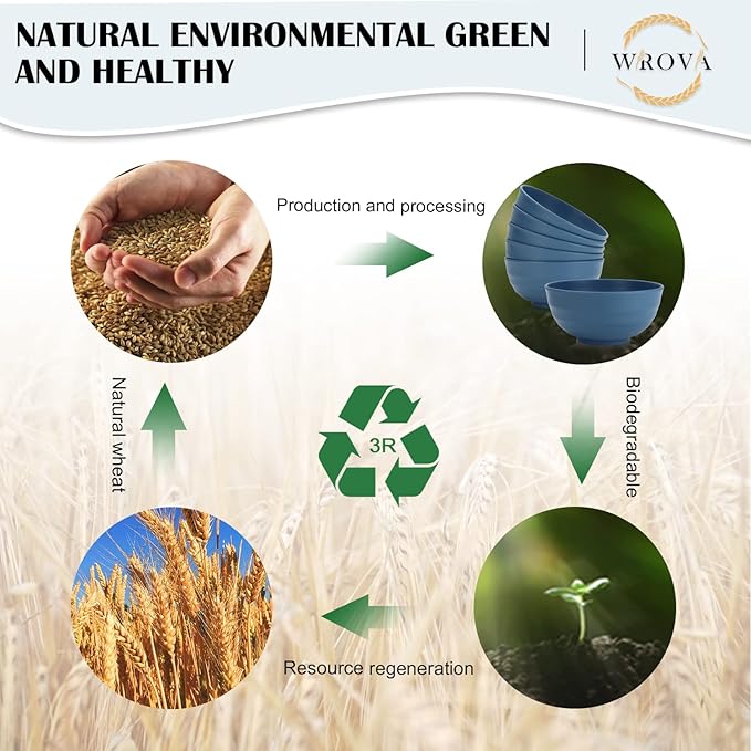 Wheat Straw Bowls Set 60 OZ Unbreakable Large Cereal Bowls Set of 6 Microwave and Dishwasher Safe Bowls Big Bowls for Camping and Party BPA Free Soup Bowl for Serving Oatmeal and Salad (Blue)