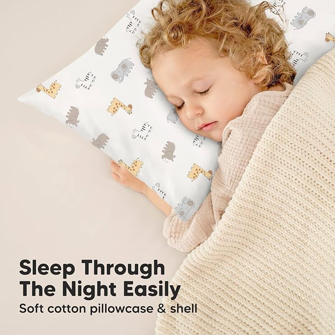 KeaBabies Toddler Pillow with Pillowcase, Jumbo 14X20 - Soft Organic Cotton Toddler Pillows for Sleeping - Machine Washable - Perfect for Travel, Toddler Bed Set (Escapade)