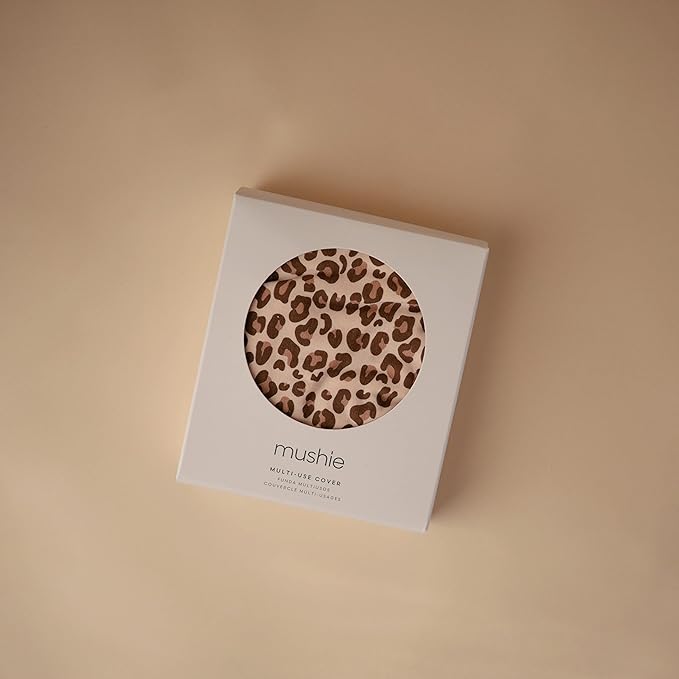 mushie Baby Car Seat Canopy Cover | Breathable & Stretchy Multi Use Cover for Breastfeeding, Nursing, High Chair, Shopping Cart, Strollers (Leopard)