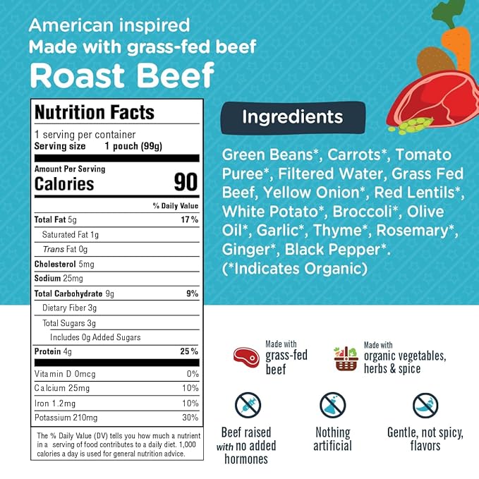 Li’l Hala Baby Food Pouches – Grass-Fed Roast Beef & Organic Veggies – Toddler Pureed Meals with Meat – Protein & Healthy Fats –No Sugar/Hormones – 6+ Months – 3.5 oz (12 Pack)