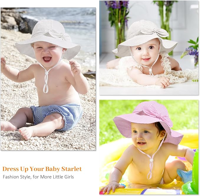 Baby Girl Sun Hat Summer Foldable Beach Hats with UPF50+ Sun Protection Wide Brim Toddler Bucket Hat Cap