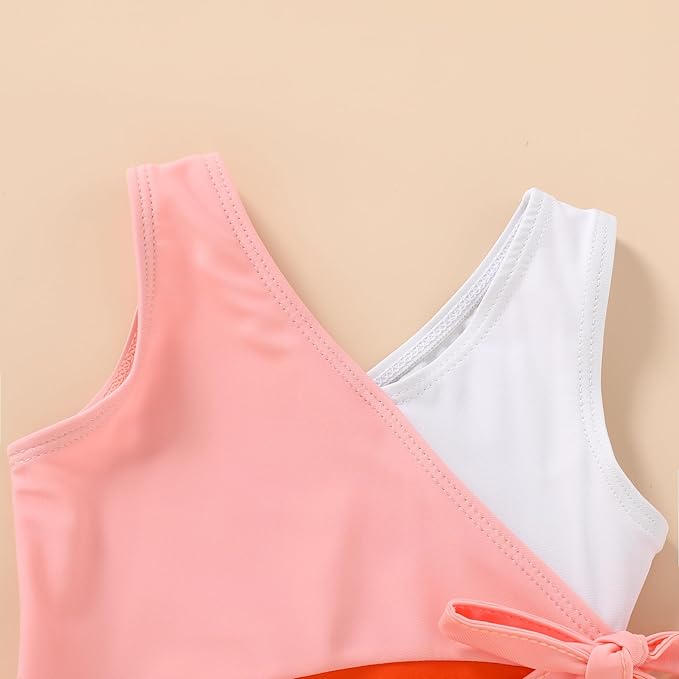 Happy Town Toddler Swimsuit Girl One Piece Bathing Suit Color Block Swimwear Baby Summer Beach Wear