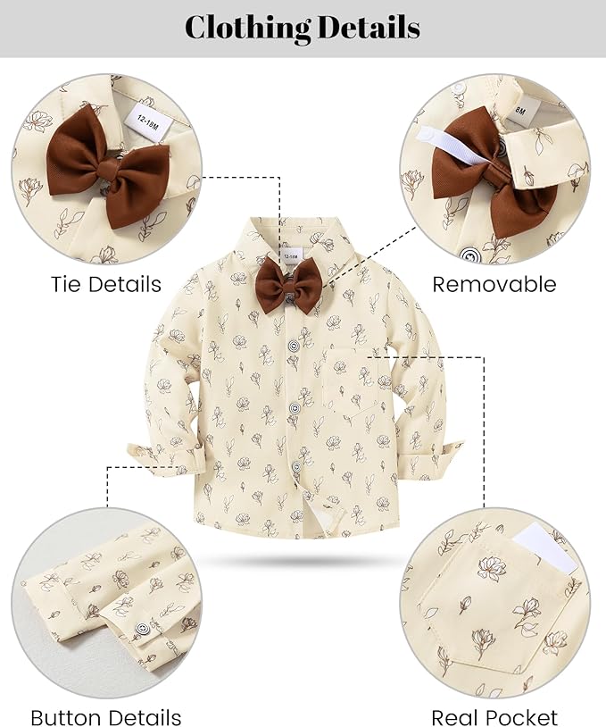 nilikastta Boy Suit Toddler Boy Outfit Boy Dress Shirt with Bowtie/Suspender Pants Gentleman Wedding Outfits 1-10 Years