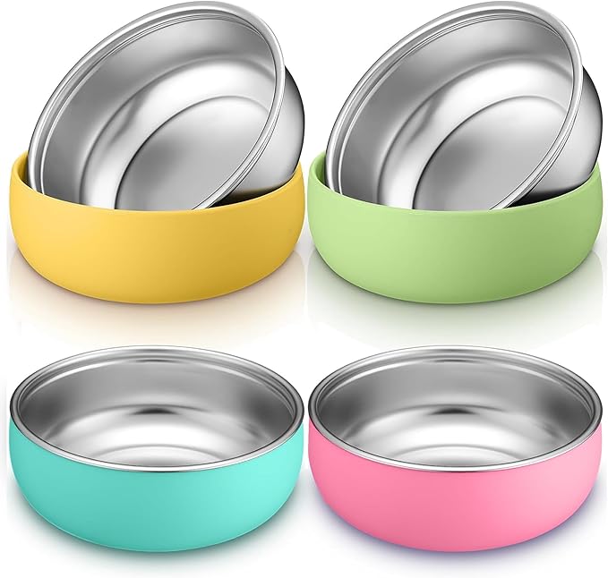 4 Pack Stainless Steel Bowls for Kids - BPA-Free 5" Baby Bowls with Removable Silicone Base - Non-Slip Toddler Bowls for Snacks & Meals (Bright Colors)