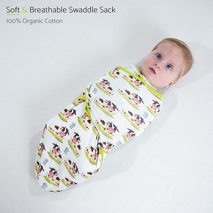 LollyBanks Baby Swaddles, 100% Organic Cotton Swaddle for Newborns Boys and Girls, 3-6 Months Swaddle Sacks with Easy Change Zipper, Baby Registry (Cow Print)