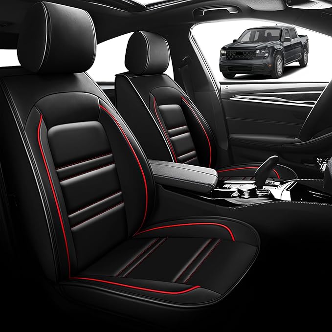 Seat Cover for Ford Maverick 2022-2025 | Car Seat Covers Front Seats, Waterproof Seat Protectors, Automotive Front Seat Covers (Front Seat, Black&Red Line)