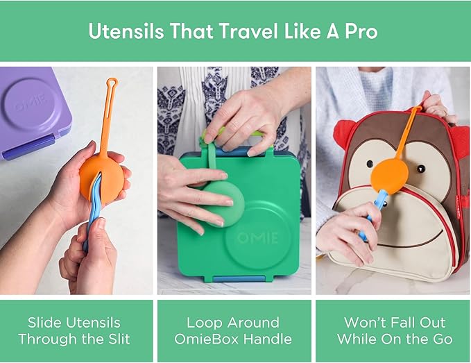 Omie OmieBox Kids Utensils Set with Case - 2 Piece Plastic, Reusable Fork and Spoon Silverware with Pod for Kids (Mint Green)