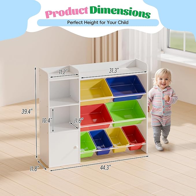 Multicolor Toy Storage Organizer, Toy Organizers and Storage Bins, Toy Storage Shelf with 8 Toy Bins, Toy Organizer with Bookshelf, Book Shelf and Toy Storage for Kids Room, Playroom, Bedroom, Nursery