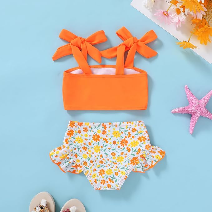 YOUNGER TREE Toddler Girls Two Pieces Swimsuit Color Block Stripe Swimwear Summer Beach Bathing Suit 18M-5T