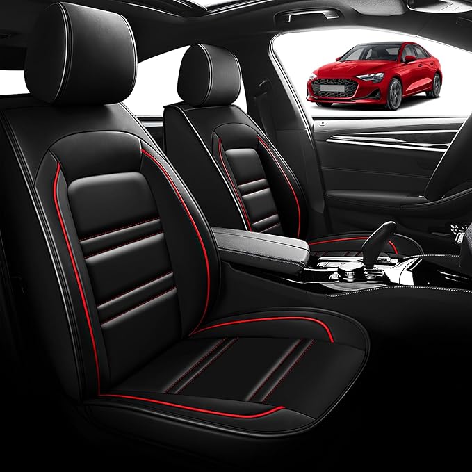 Seat Cover for Audi a3 2006-2025 | Car Seat Covers Front Seats, Waterproof Seat Protectors, Automotive Front Seat Covers (Front Seat, Black&Red Line)