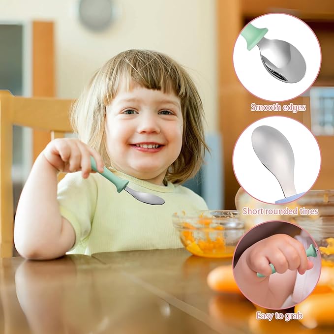 Pimoys 6-Pack Stainless Steel Toddler Spoons Baby & Kids Utensils for Self-Feeding Plastic Handle Dishwasher Safe