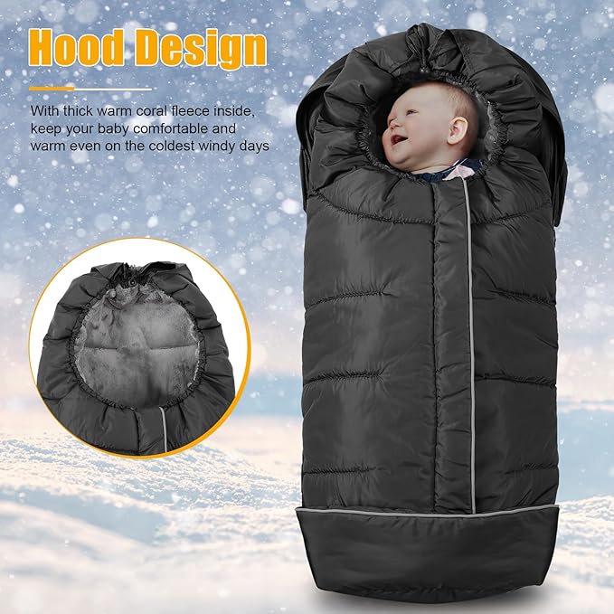 Yoofoss Winter Stroller Cover - Universal Toddler Footmuff, Water Resistant Coral Baby Stroller Bunting Sleeping Bag