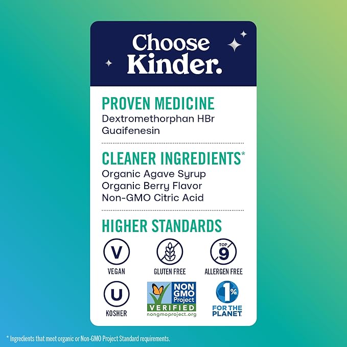 KinderMed Kids' Daytime Cough & Congestion Medicine, for Ages 4-11 Years, No Dyes, No Artificial Flavors, No Artificial Sweeteners, Vegan, Non-GMO, Gluten Free, Organic Berry Flavor (4 Fl Oz)