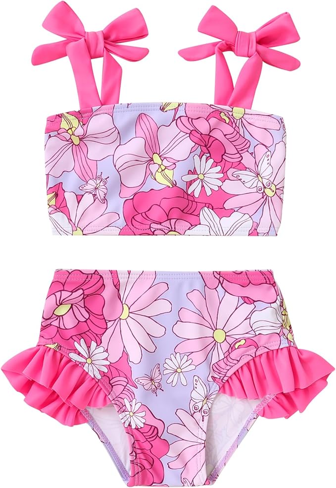 YOUNGER TREE Toddler Girls Two Pieces Swimsuit Color Block Stripe Swimwear Summer Beach Bathing Suit 18M-5T