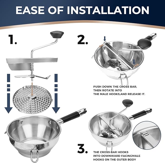 Stainless Steel Food Mills With 3 Milling Discs,Ergonomic design Of Rotary Food Mills For Tomato Sauce,Potatoes,Jams with Silicone Handle Dishwasher Safe, Multifunctional Spoon,Orange