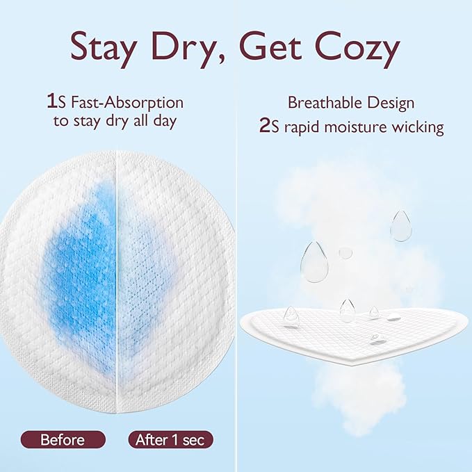 Momcozy Ultra-Thin Disposable Nursing Pads, Ultra-Absorbent and Breathable Portable Breast Pads for Mothers, Keep Dry Continuously, Make Breasts Light and Unburdened, Individually Packaged（60 Count）
