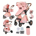 2 in 1 Baby Stroller with Bassinet Mode, Reversible Infant Pram, One-Click Folding, Newborn Travel Stroller, Convertible Toddler Standard Pram Carriage (X2US-Pink)