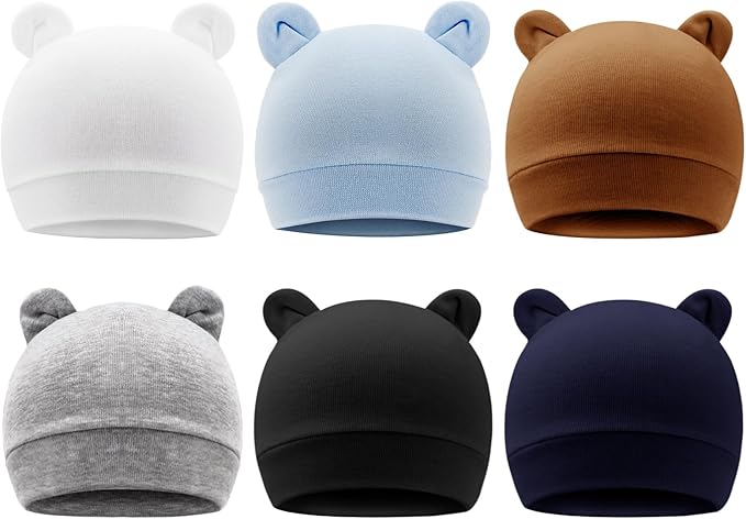 DRESHOW BQUBO 6 Pack Baby Hats for Boys Girls Unisex Baby Hat Soft Knit Cap Nursery Beanie for Newborn Infant Toddler Kid