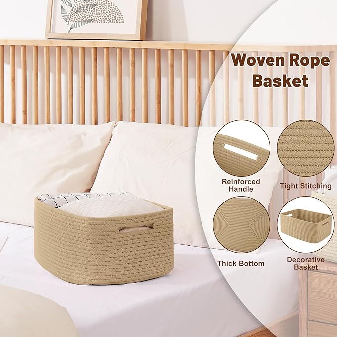 OIAHOMY Storage Basket for Shelves, Closet Cube Storage Bins Baskets for Clothes Blanket Towels, Baby Nursery, Toy Baskets Box, Woven Rope Basket, 15.75*11.81*7.09 ININ, 2 Packs Jute Yellow