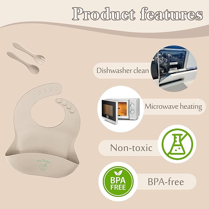 10-Piece Silicone Baby Feeding Set – BPA-Free, Spill-Proof Suction Plate, Bowl, Bib, Snack Cup & Utensils | Dishwasher Safe, Baby Gift Ready (Beige)