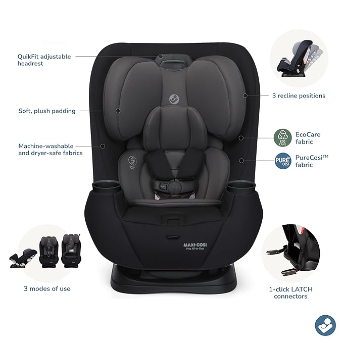 Maxi-COSI Pria All-in-One Convertible Car Seat, Infant to Toddler Car Seat, Easy-Install Harness, Machine-Washable Cover, 5-100 lbs, Sea Shadow