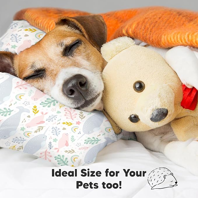 KeaBabies Toddler Pillow with Pillowcase, Jumbo 14X20 - Soft Organic Cotton Toddler Pillows for Sleeping - Machine Washable - Perfect for Travel, Toddler Bed Set (Narwhal)