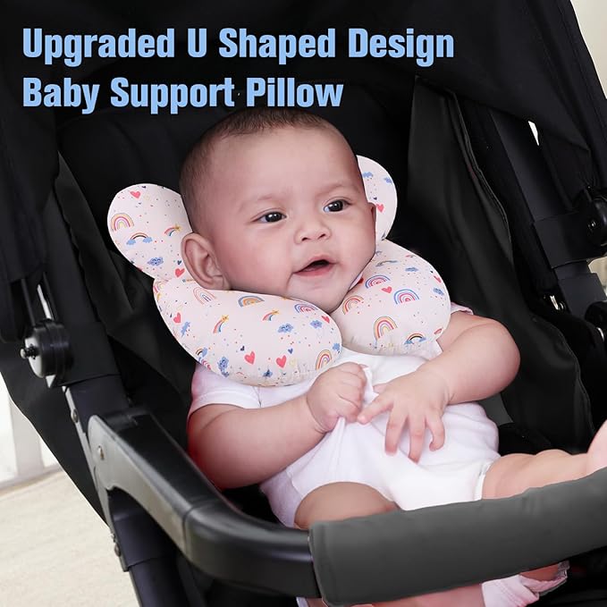 KAKIBLIN Baby Travel Pillow,Upgraded Baby Neck Pillows for Car Seat,Baby Support Pillow,Infant Neck Pillow for Toddler Head and Neck,Newborn Head Support for Car Seat,Pushchair (Rainbow)