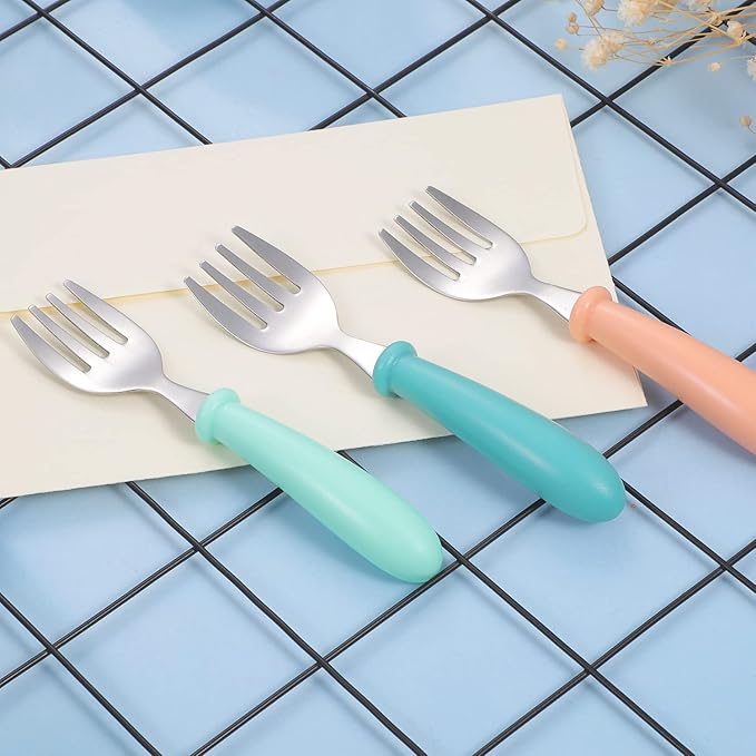 6-Pack Stainless Steel Toddler Forks with Round Handle, Baby & Kids Utensils for Self-Feeding Dishwasher Safe