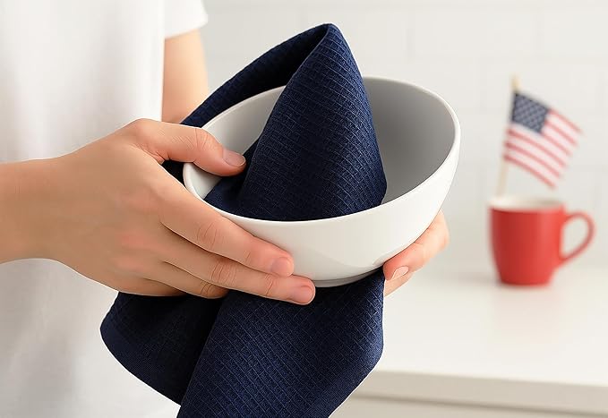 PurpleEssences 4th of July Waffle Weave Kitchen Towel, 100% Cotton 15x25 Inch, with Hanging Loop Ultra Soft Absorbent Quick Drying Dish Cloth, Tea & Hand Towels, 6 Pack Veterans Day Red Blue White