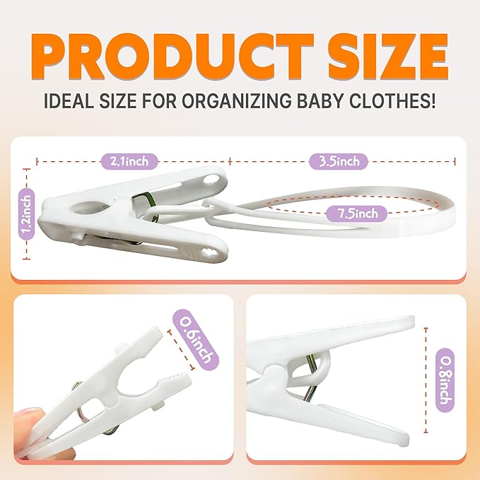 HASHI Baby Clothes & Pants Clips 36 Pack, Non-Slip Hanger Clips with Strong Grip, Space-Saving Organizer for Baby & Toddler Laundry, Closet, Socks, Stroller, Travel & Drying Rack