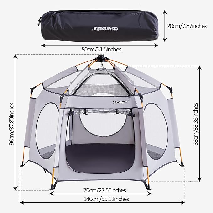 Asweets 4 in 1 Pop Up Playpen Indoor and Outdoor Portable, Lightweight Baby Playpen with Travel Bag,Baby Beach Tent and Play Toddler Play Yard Canopy