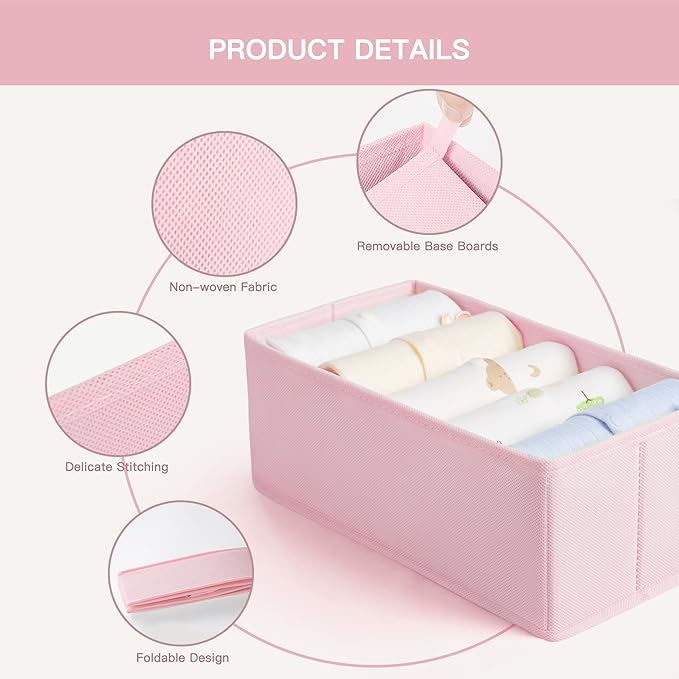 Criusia Drawer Organizer Clothes, 10 Pack Dresser Organizer for Baby Clothes, Underwear, Sock- Foldable Closet Organization and Storage Dividers Bins for Nursery, Bedroom (Pink)