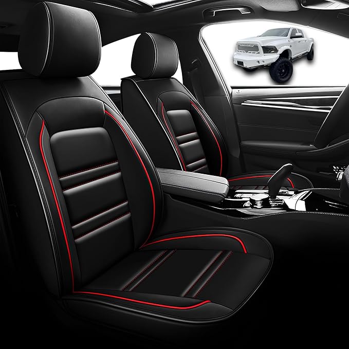 Seat Cover for Dodge ram 2500 2004-2011 | Car Seat Covers Front Seats, Waterproof Seat Protectors, Automotive Front Seat Covers (Front Seat, Black&Red Line)