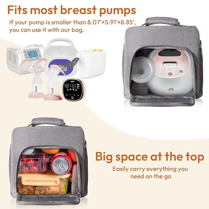 NCVI Breast Pump Bag, Double Layer Removable Pump Bag for Spectra S1, S2, Medela, Breast Pump Backpack with Ice Pack, Insulated Breast Milk Cooler Bag for Working Nursing Moms, Grey