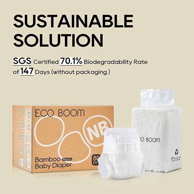 ECO BOOM Diapers, Viscose from Bamboo Diapers, Natural Soft Disposable Nappies for Infant, Size 3 Suitable for 13 to 22lb (Medium - 68 Count)
